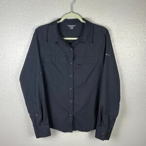 Eddie Bauer Women’s Size Large Black Button Up Lightweight 100% Polyester Shirt